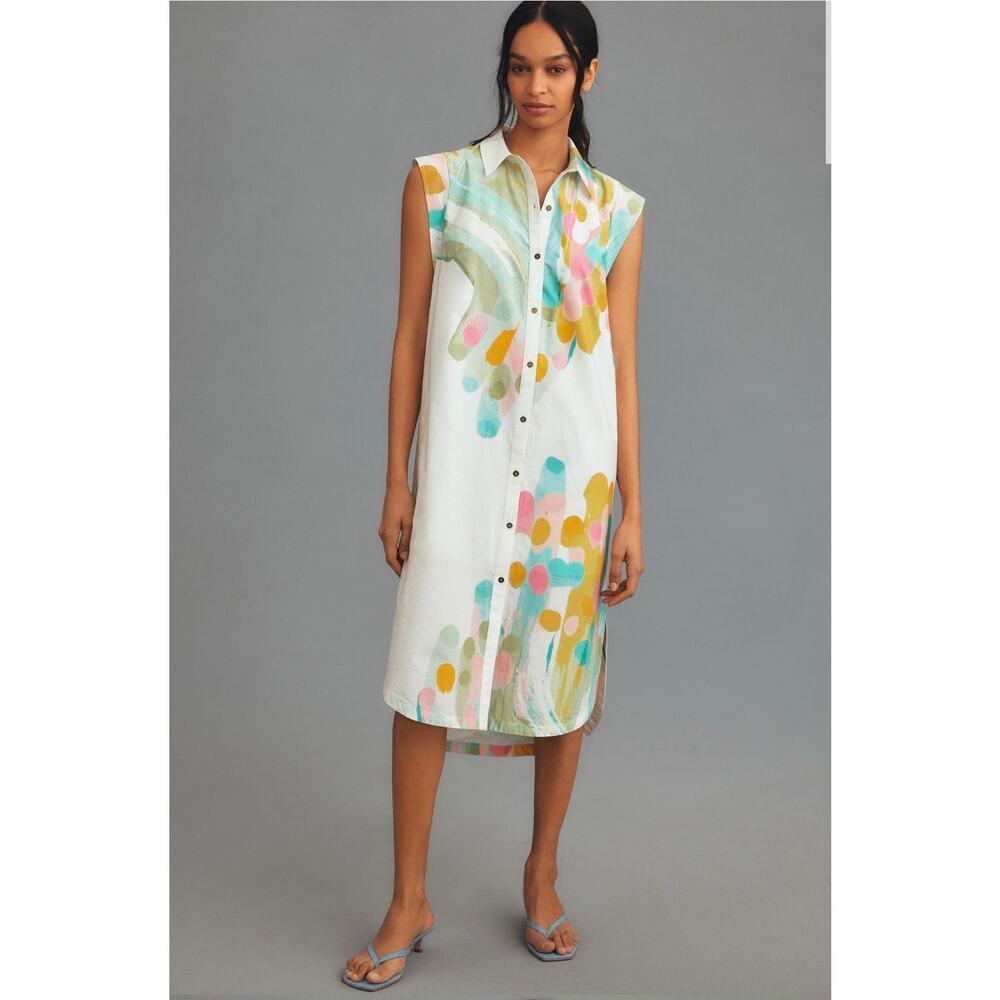 Maeve Cap-Sleeve Floral Button-Front Midi Dress. Size M. Ret $168. 100% Cotton